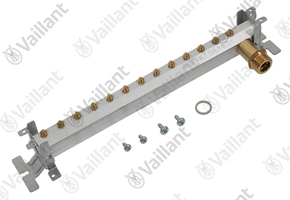 Vaillant Kammerträger mit mehreren Anschlüssen und Schrauben, gefertigt aus Metall, für die Verwendung in Heizsystemen.